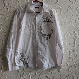 White Men's Shirt with Embroidery Design Size Medium